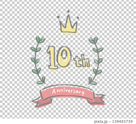 手描きの月桂冠と王冠とリボン 10周年装飾フレーム 手描きの月桂冠と王冠とリボン 10周年装飾フレーム 139483739