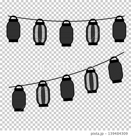 A line illustration featuring a series of long lanterns with a heavy, imposing design that largely consists of black areas. A line illustration featuring a series of long lanterns with a heavy, imposing design that largely consists of black areas. 139484309