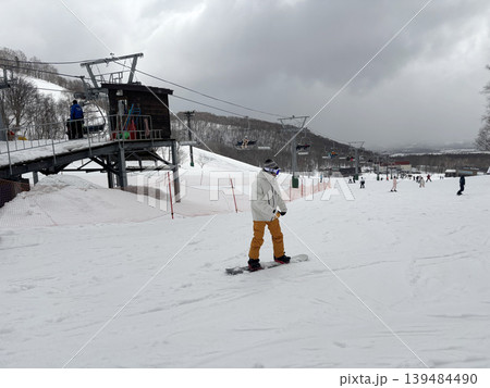 Niseko, Japan - April 3, 2025 : Snowboarders and skiers enjoy activities at Annupuri ski resort, Niseko, Hokkaido, Japan on April 3, 2025. Niseko, Japan - April 3, 2025 : Snowboarders and skiers enjoy activities at Annupuri ski resort, Niseko, Hokkaido, Japan on April 3, 2025. 139484490