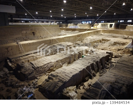 Xi'an, China - Jan 2,2025 :  The Terracotta warriors in pit two archaeological site in Xi'an, China on Jan 2,2025.  139484534