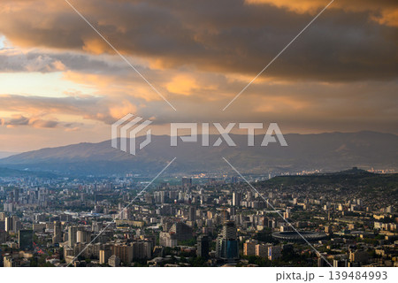 Panoramic aerial cityscape sunset view of Tbilisi, the capital of Georgia Panoramic aerial cityscape sunset view of Tbilisi, the capital of Georgia 139484993