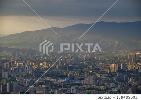 Panoramic aerial cityscape sunset view of Tbilisi, the capital of Georgia Panoramic aerial cityscape sunset view of Tbilisi, the capital of Georgia 139485003