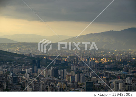 Panoramic aerial cityscape sunset view of Tbilisi, the capital of Georgia 139485008