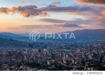Panoramic aerial cityscape sunset view of Tbilisi, the capital of Georgia Panoramic aerial cityscape sunset view of Tbilisi, the capital of Georgia 139485023