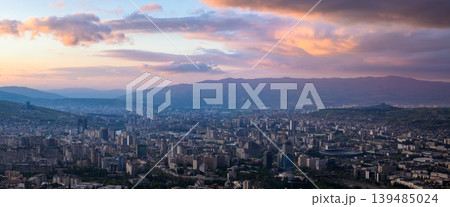 Panoramic aerial cityscape sunset view of Tbilisi, the capital of Georgia Panoramic aerial cityscape sunset view of Tbilisi, the capital of Georgia 139485024