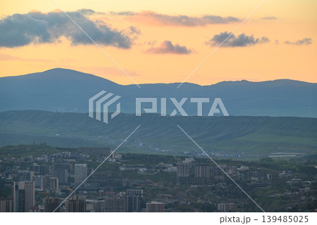 Panoramic aerial cityscape sunset view of Tbilisi, the capital of Georgia Panoramic aerial cityscape sunset view of Tbilisi, the capital of Georgia 139485025