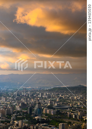 Panoramic aerial cityscape sunset view of Tbilisi, the capital of Georgia Panoramic aerial cityscape sunset view of Tbilisi, the capital of Georgia 139485030