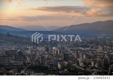 Panoramic aerial cityscape sunset view of Tbilisi, the capital of Georgia Panoramic aerial cityscape sunset view of Tbilisi, the capital of Georgia 139485031