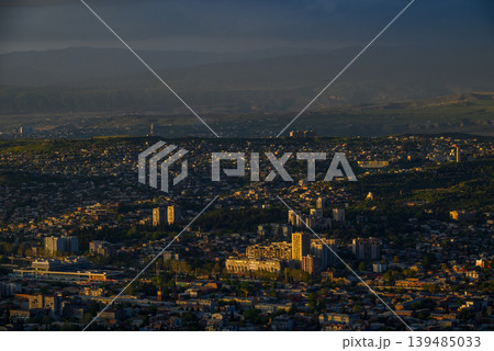 Panoramic aerial cityscape sunset view of Tbilisi, the capital of Georgia Panoramic aerial cityscape sunset view of Tbilisi, the capital of Georgia 139485033