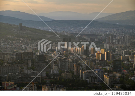 Panoramic aerial cityscape sunset view of Tbilisi, the capital of Georgia Panoramic aerial cityscape sunset view of Tbilisi, the capital of Georgia 139485034