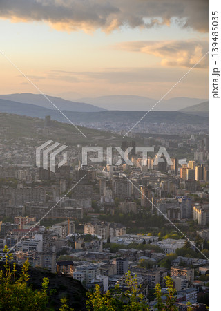 Panoramic aerial cityscape sunset view of Tbilisi, the capital of Georgia 139485035