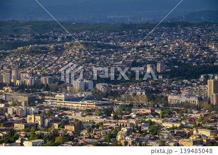 Panoramic aerial cityscape sunset view of Tbilisi, the capital of Georgia Panoramic aerial cityscape sunset view of Tbilisi, the capital of Georgia 139485048