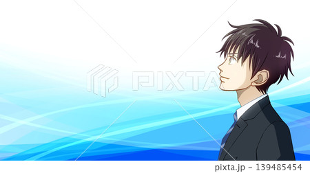 制服の男子学生または社会人の横顔アニメ風イラスト、左に余白 制服の男子学生または社会人の横顔アニメ風イラスト、左に余白 139485454