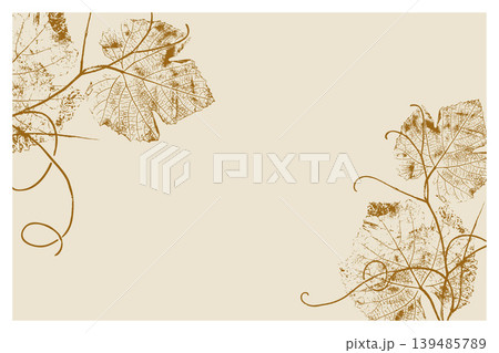 Elegant vintage grape leaf and vine botanical illustration in sepia style, minimalist background for wine labels, restaurant menus, and invitations in warm beige and brown palette. Elegant vintage grape leaf and vine botanical illustration in sepia style, minimalist background for wine labels, restaurant menus, and invitations in warm beige and brown palette. 139485789