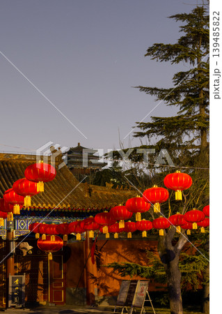 Red lanterns at the entrance to Jingshan park in Beijing, China at night 139485822