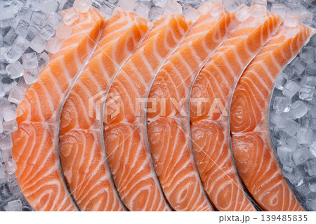 Fresh salmon steaks on ice Fresh salmon steaks on ice 139485835