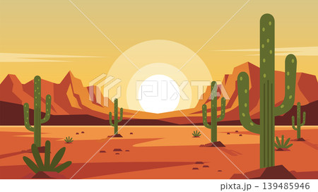 Sunset Valley Desert Flat Design Illustration Sunset Sunset Valley Desert Flat Design Illustration Sunset 139485946