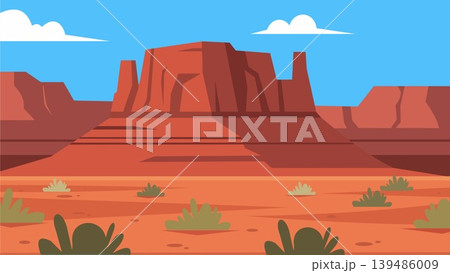 Red Mesa Desert Flat Design Illustration Landscape Red Mesa Desert Flat Design Illustration Landscape 139486009