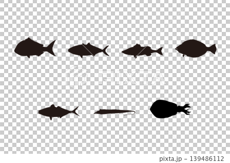 人気の釣魚シルエットセット 海釣りターゲット魚介素材 人気の釣魚シルエットセット 海釣りターゲット魚介素材 139486112