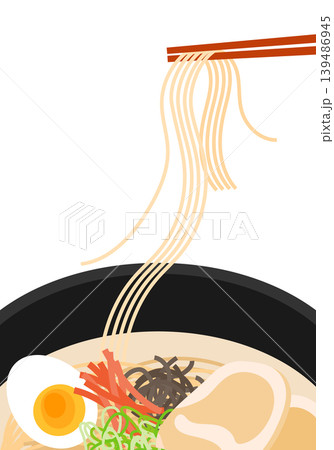 箸で麺を持ち上げている豚骨ラーメンのクローズアップ 箸で麺を持ち上げている豚骨ラーメンのクローズアップ 139486945