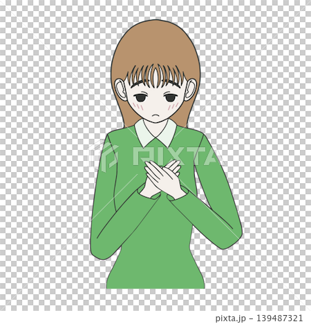 想いが伝わらずに悲しみ、胸に手を当てて俯く女性。 想いが伝わらずに悲しみ、胸に手を当てて俯く女性。 139487321