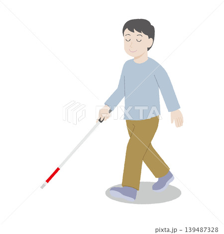 手描き風の白杖を使う男性 手描き風の白杖を使う男性 139487328