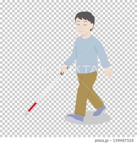 手描き風の白杖を使う男性 手描き風の白杖を使う男性 139487328