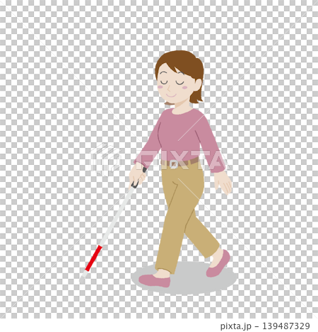 手描き風の白杖を使う女性 手描き風の白杖を使う女性 139487329
