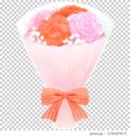 Mother's Day: A bouquet of red and pink carnations (hand-drawn illustration) Mother's Day: A bouquet of red and pink carnations (hand-drawn illustration) 139487673
