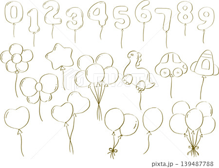 手描き-風船の線画-いろいろ 手描き-風船の線画-いろいろ 139487788