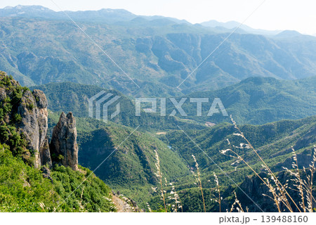 Landscape of Bosnia and Herzegovina mountains hill peak range haze summer Europe Landscape of Bosnia and Herzegovina mountains hill peak range haze summer Europe 139488160
