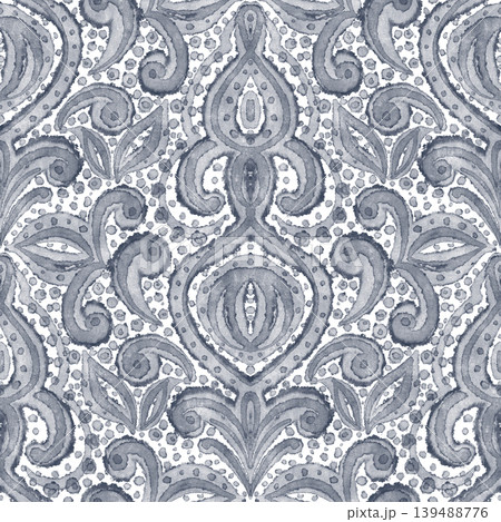 Abstract watercolor damask pattern with intricately curved brush strokes. 139488776