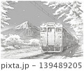 Local Japanese train with Mount Fuji and cherry blossoms in background pencil sketch Local Japanese train with Mount Fuji and cherry blossoms in background pencil sketch 139489205