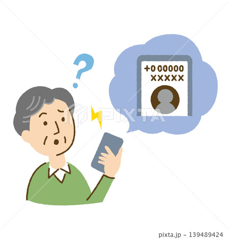 迷惑電話に困るシニアの男性 139489424