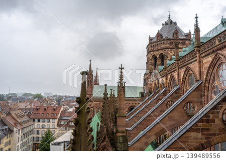 Roof and flying buttresses of Strasbourg Cathedral in France 139489556