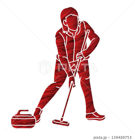 Curling Sport Female Player Cartoon Graphic Vector Illustration Athletes Competing on Ice Rink Curling Sport Female Player Cartoon Graphic Vector Illustration Athletes Competing on Ice Rink 139489753