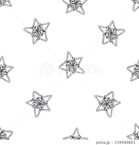 Hand drawn stars seamless isolated pattern. Sketch of decorative braided star for Christmas holiday background. Repeating texture woven elements from willow branches for wrapping paper, textile Hand drawn stars seamless isolated pattern. Sketch of decorative braided star for Christmas holiday background. Repeating texture woven elements from willow branches for wrapping paper, textile 139489801