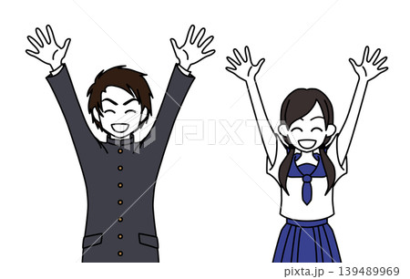 万歳をして喜ぶ制服姿の女子高生と男子高校生 イラスト 万歳をして喜ぶ制服姿の女子高生と男子高校生 イラスト 139489969