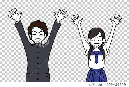 万歳をして喜ぶ制服姿の女子高生と男子高校生 イラスト 万歳をして喜ぶ制服姿の女子高生と男子高校生 イラスト 139489969