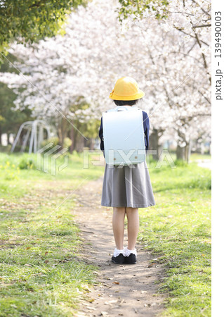 桜の木の下に立つ新一年生 桜の木の下に立つ新一年生 139490003