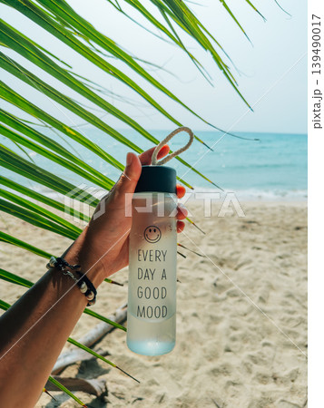 Inspirational Water Bottle on Tropical Beach 139490017