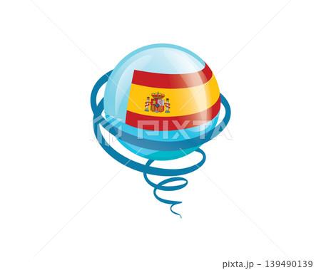 Stylish international icon showcasing Spanish flag within reflective globe design 139490139