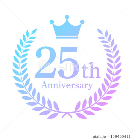 ホログラム25周年月桂冠フレーム 虹色・ゲーミング・記念エンブレム素材 ホログラム25周年月桂冠フレーム 虹色・ゲーミング・記念エンブレム素材 139490411