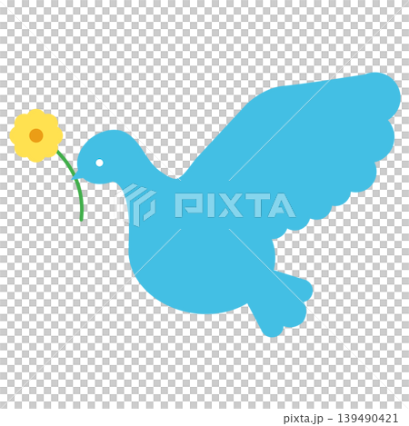 黄色い花をくわえて飛ぶ鳥のイラスト	 139490421