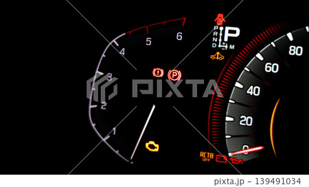 Car dashboard. Modern digital car dashboard with illuminated speedometer warning icons fuel gauge driver assistance and other indicators. Advanced automotive instrument cluster tech in future vehicle Car dashboard. Modern digital car dashboard with illuminated speedometer warning icons fuel gauge driver assistance and other indicators. Advanced automotive instrument cluster tech in future vehicle 139491034