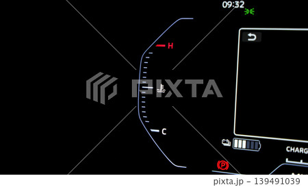 Car dashboard. Modern digital car dashboard with illuminated speedometer warning icons fuel gauge driver assistance and other indicators. Advanced automotive instrument cluster tech in future vehicle Car dashboard. Modern digital car dashboard with illuminated speedometer warning icons fuel gauge driver assistance and other indicators. Advanced automotive instrument cluster tech in future vehicle 139491039
