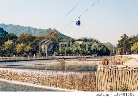 Ski resort view of ski track with cable car summer, Tufandag, Tfan, Azerbaijan 139491503