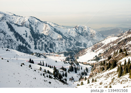 Ski Resort view of ski track landscape in winter Shymbulak, Alma Ata, Kazakhstan Ski Resort view of ski track landscape in winter Shymbulak, Alma Ata, Kazakhstan 139491508