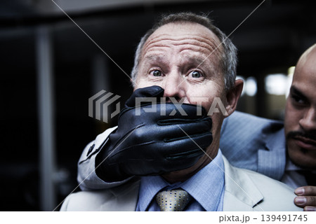 Man, business and kidnapping or hand on mouth or quiet abduction, corporate interrogation or ransom professional. Male person, criminal hitman and capture at work or fraud gangster, revenge or scared Man, business and kidnapping or hand on mouth or quiet abduction, corporate interrogation or ransom professional. Male person, criminal hitman and capture at work or fraud gangster, revenge or scared 139491745