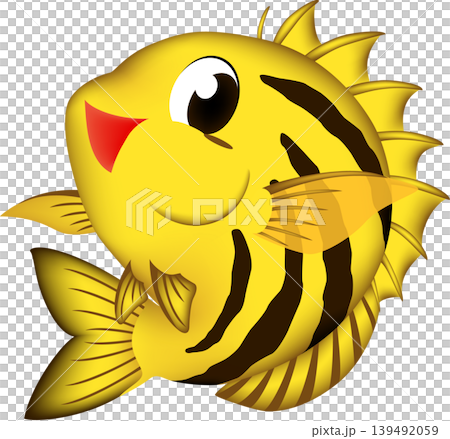 Cute fish illustration: "Kagokakidai" (a type of butterflyfish), vector format, white background (PNG version has a transparent background), single illustration. Cute fish illustration: "Kagokakidai" (a type of butterflyfish), vector format, white background (PNG version has a transparent background), single illustration. 139492059